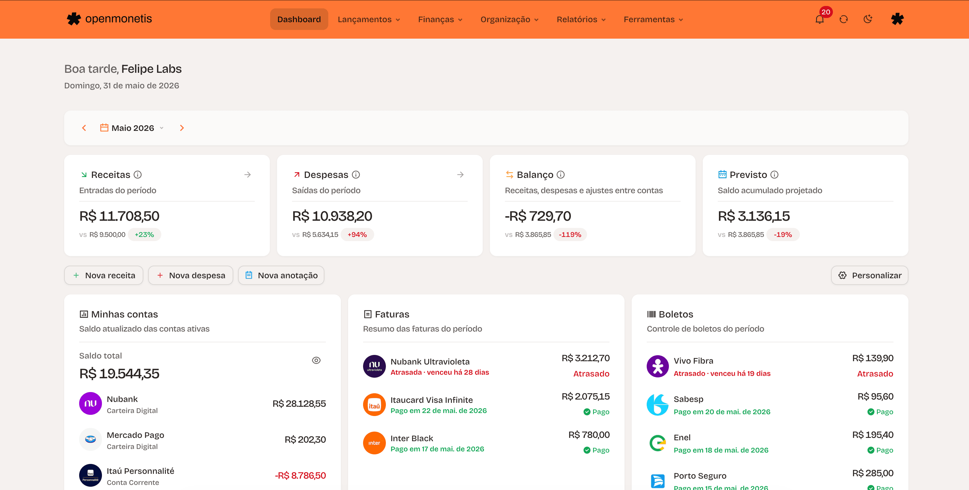 openmonetis Dashboard Preview